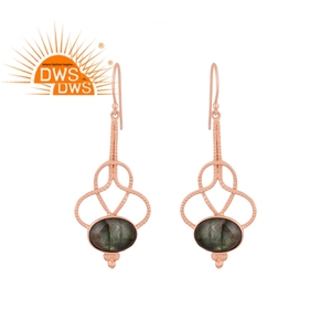 Meilleure vente Boucles d'oreilles en argent sterling plaqué or rose avec pierres précieuses en labradorite naturelle fabricant de bijoux personnalisés - Product Image 1