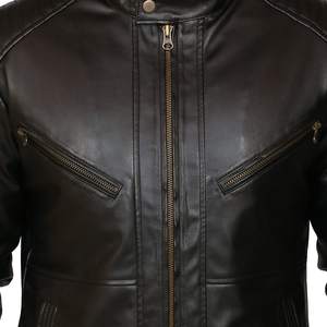 Blouson en cuir uni pour homme, col montant, style streetwear, en laine, pour moto, en promotion en ligne - Product Image 3