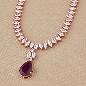 Chất Lượng Sang Trọng Phòng Thí Nghiệm Grown Marquise Cắt Kim Cương Tennis Vòng Cổ Đám Cưới Món Quà Cô Dâu Phân Lớp Choker <span class=keywords><strong>Ruby</strong></span> Set Mạ Vàng Gi - Product Image 3