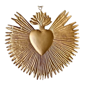 Grand cadre en laiton antique doré Sacré-Coeur Sunburst suspendu pour décoration murale cadeau et décoration catholique - Product Image 1