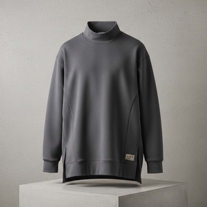Sweat-shirt à col montant en molleton technique 100% coton poids lourd pour homme, gris anthracite, hiver, structure minimaliste, streetwear japonais, côté - Product Image 1
