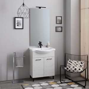 65cm White Oak <b>Floor</b>-Standing Bathroom Cabinet with Ravenna Sink and <b>Mirror</b> Bathroom Sets - Product Image 1