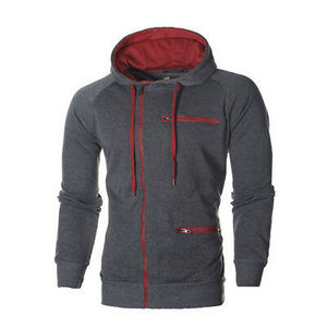 Sweat-shirt à capuche zippé pour homme, gris marine, manches raglan, décontracté, pour l'automne, avec poche, coupe classique, en molleton tricoté - Product Image 6
