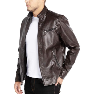 แจ็กเก็ตหนังแท้สำหรับนักขี่จักรยานสำหรับผู้ชาย100% หนังแท้ลายสีทึบมีซิปปิดมีบริการ OEM - Product Image 5
