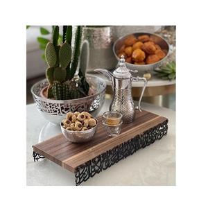 Plateau alimentaire en bois de qualité supérieure avec poignées en fer, design moderne, taille personnalisée, plateau de service pour thé et café - Product Image 4