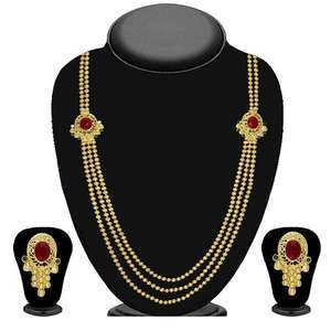 Soha Fashion Bohemian Vintage <b>Gold</b> Plated Copper Necklace <b>Set</b> with Maroon Stones Fine <b>Earrings</b> for Women Gift - Product Image 1