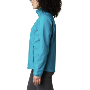 Women's Blue Fleece <b>Jacket</b> Windproof Stand Collar Zipper Closure Casual Autumn Wear Regular Fit Solid Color Polyester Material - Product Image 2