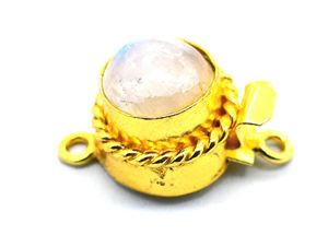 Pierre de lune pierre précieuse 1 brin 2 brins et 3 brins fermoir boîte ronde plaqué or 18K 24X19X10MM fermoir de fabrication de bijoux B619 - Product Image 2