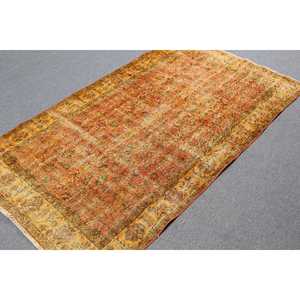 3.7x6.5 ft Turkish Area Rug, Orange <b>Yellow</b> Vintage Abstract <b>Wool</b> Rug - Product Image 2