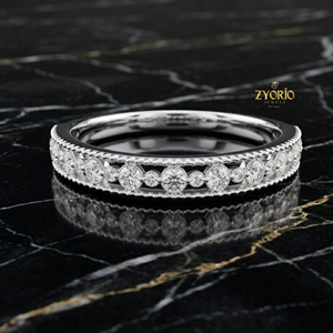 Anillo de Oro de 18K con Diamante de Laboratorio de Corte Redondo Vintage, Anillo de Boda con Milgrain, Joyería para Mujer - Product Image 4