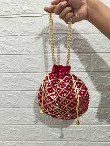 Fabriqué à la main Rajasthani soie Potli sac pour femmes Gota Patti perle miroir travail mariée pochette sac à main pour Ramadan nouvel an indien - Product Image 2