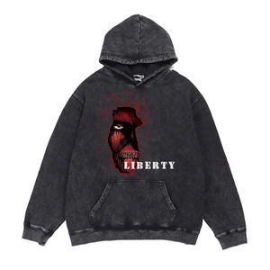 Sudadera con capucha de lavado ácido de peso pesado sin cuerda personalizada hombres desgastados de gran tamaño en blanco gris oscuro sudaderas con capucha lavadas con ácido - Product Image 1