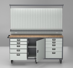 Banc de travail professionnel pour garage avec panneau perforé et armoire de rangement |   Armoire à outils industrielle robuste, dimensions personnalisables OEM - Product Image 1