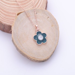 IGI Certified Lab Grown Diamond Floral Enamel Pendant in 9K <b>Rose</b> / Yellow & White Gold with Halo Setting Elegant Women Pendant - Product Image 2
