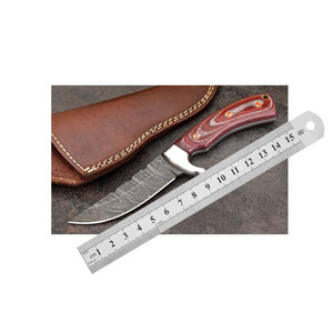 Cuchillo de caza de acero Damasco de grado Industrial hecho a mano OEM mango de madera Funda de cuero puro hoja fija DIY entusiastas Camping - Product Image 1