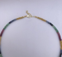 Collier de perles facettées en saphir naturel, émeraude et rubis, création de bijoux, argent 925, fermoir en or, unisexe, qualité AAA