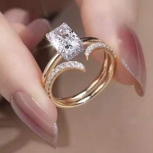 Joyería fina de oro de 18K, 2,5 CT DEF vs1, anillo de bodas de compromiso de diamante cultivado en laboratorio de corte radiante para mujer para el Día de San Valentín - Product Image 2