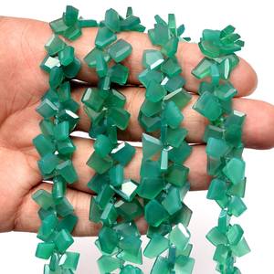 Perles de pierres semi-précieuses en onyx vert AAA+ 6x8mm-7x10mm, facettes, pépites, onyx naturel, pierres semi-précieuses, coupe en escalier, perles roulées fantaisie pour bijoux - Product Image 2