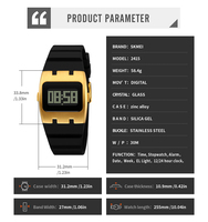 Montre-bracelet numérique LED carrée pour homme SKMEI 2415 avec alarme, date, bracelet en silicone et boîtier en alliage – Vente en gros