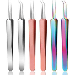 Pinces à cils professionnelles en acier inoxydable, antistatiques, durables, de précision, pour soins de beauté, outils d'extension de cils, angulaires et dentelés - Product Image 3