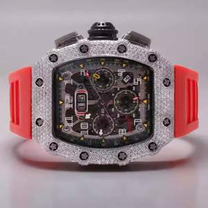 High Quality Half Iced Moissanite Sports Hip Hop Watch with 20mm <b>Rubber</b> <b>Belt</b> Analog Dial Japan Movement Glass Dial Window - Product Image 1