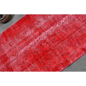Tapis plat en laine rouge turque vintage moderne de 3,8x6 pieds avec motif patchwork pour les décorations de salon ou de couloir - Product Image 5