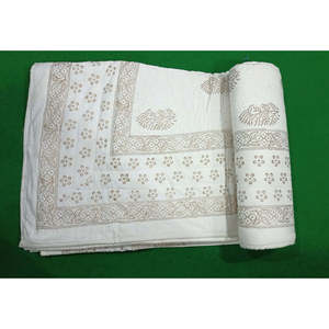 Handmade Traditional White Cotton Quilt <b>Kantha</b> Pattern Summer Soft Bedspread Sofa <b>Throw</b> From Jaipur Handblock Print <b>Kantha</b> Quilt - Product Image 1
