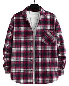 Chemise en flanelle à carreaux pour homme, sur mesure, bordeaux et blanc, boutonnée, manches longues, décontractée, hiver, avec poche poitrine - Product Image 1