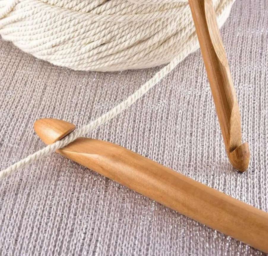 DIY Handwork hair weaving hat tools 14 pcs crochet hook lace sewing starter knitting needles wood bamboo crochet hook kit set
