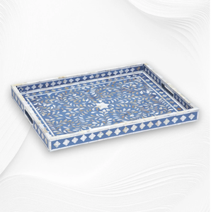 Bandeja de servicio redonda roja y blanca vibrante con bandeja de incrustaciones de hueso con incrustaciones de hojas detalladas de la India - Product Image 3