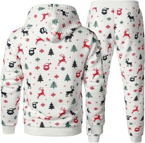 Survêtements à capuche décontractés d'hiver pour hommes 2 pièces solide imprimé 100% coton gaufré antibactérien polaire sport Jogging ensemble - Product Image 3
