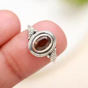 925 Sterling Silver Smokey <b>Quartz</b> Leaf Band <b>Ring</b> with Diamond Women's Engagement Bezel Setting Jewelry for Wedding Engagement - Product Image 3