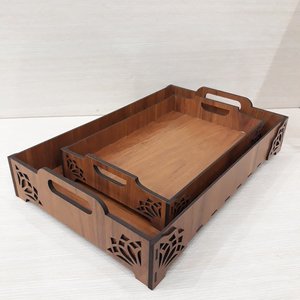 ถาดเสิร์ฟไม้ทำมือ MA CRAFT INDIA 950 ทนทาน พิมพ์ลายเคลือบสี รูปทรงสี่เหลี่ยม ทำจาก MDF ขนาดสั่งทำได้ ของตกแต่งบ้าน วาดลายด้วยมือ - Product Image 1