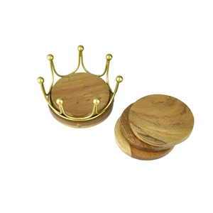 Sous-verres de luxe en métal avec pierre dorée Design carré rond en bois avec support en métal Mats et tampons indiens en gros - Product Image 1