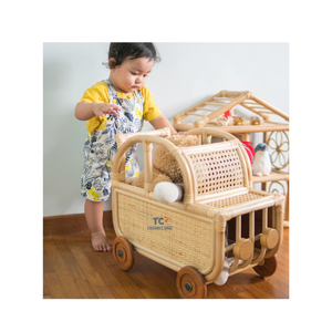 Novedades Venta al por mayor Carrito de juguete de ratán Estructura de ratán tejida Juguetes para niños Forma de cesta con tapa Doble - Product Image 5