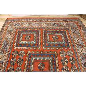 Tapis turc vintage, grand tapis de 6,6 x 9 pieds, tapis en laine rouge et bleu à pois - Product Image 3