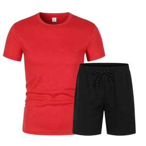 Ensembles de vêtements de sport d'été personnalisables en coton pour hommes, t-shirt et short respirant, t-shirt tissé vierge, vêtements d'extérieur - Product Image 1