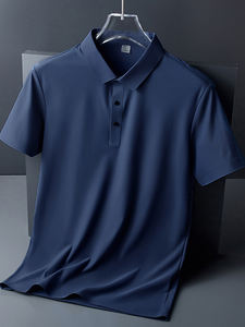 Polo brodé OEM à manches courtes, t-shirt d'été sans couture, couleur unie, décontracté, séchage rapide, polos en soie froide pour hommes - Product Image 5