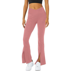 Leggings de yoga pour femmes à taille haute et coupe bootcut avec ourlet fendu, pantalon de sport ajusté - Product Image 3