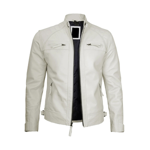 Veste en cuir d'hiver décontractée pour hommes, coupe ajustée de haute qualité avec col montant, tissu en toile en peau de vache - Product Image 4