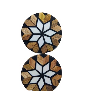 1 Hot Selling <b>Wooden</b> Marble Resin Customized Coaster Set with Natural & Customized Color Made in India - Product Image 1