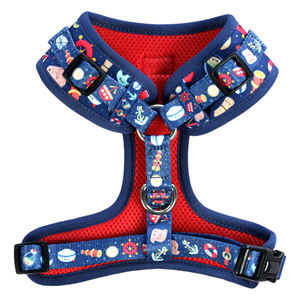 Graziosa imbracatura regolabile per cane e cucciolo-imbracatura nautica per cani da marinaio in blu Navy con Design ancora e barca - Product Image 2