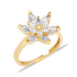 Clear CZ Stone Cluster <b>Adjustable</b> <b>Ring</b> Flower Design Turkish Wholesale 925 Sterling Silver Jewelry - Product Image 4