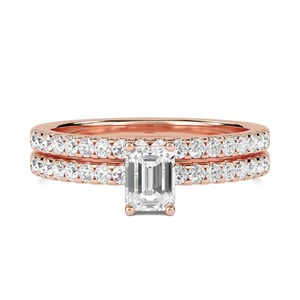 Chic Emerald Cut Shoulder Set Ring With Matching Band 0.80 Ct Lab Grown Diamond In 18K Yellow White Rose Gold Platinum - Product Image 3