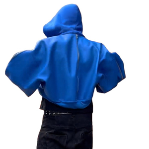Ropa de calle Moda Sudadera con capucha recortada de gran tamaño Abrigo con logotipo personalizado Manga enorme Sudaderas con cremallera de gran tamaño - Product Image 4