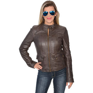 Chaqueta de cuero de piel de oveja Retro ajustada personalizable para mujer, lona transpirable, recién llegado, elementos esenciales para exteriores, venta al por mayor, crudo - Product Image 2