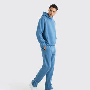 Chándales de algodón OEM Sudadera con capucha Pantalón de sudor Chándal para hombres Apilados Flared Joggers Hombres Conjuntos de Jogger de dos piezas - Product Image 3