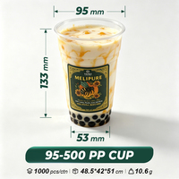 Gobelet PP 95-500 500ml, gobelet standard en PP pour bubble tea, idéal pour le thé au lait Tiger-Stripe, durable et compatible avec l'impression de logo personnalisé