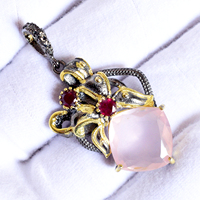 Bijoux pendentifs en argent sterling massif 925 d'Inde magnifique pendentif quartz rose et grenat pour femmes personnalisation OEM
