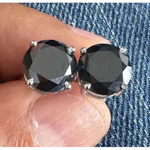 Pendientes de moda con circonitas negras de 4 quilates de calidad AAA+ para hombre/señora, plata de ley Cus-Jew34 - Product Image 2